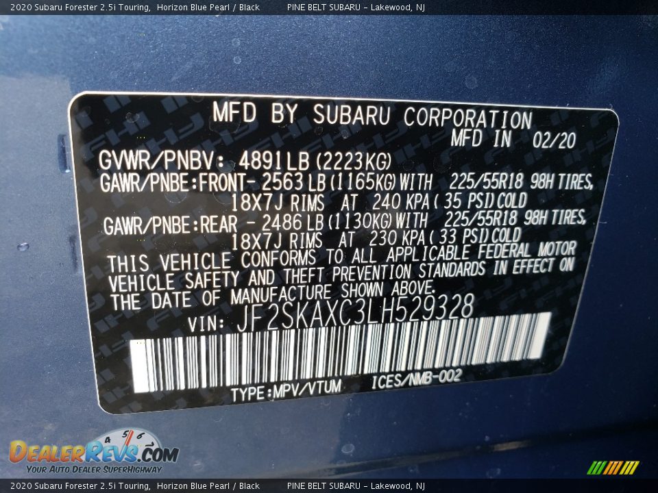 2020 Subaru Forester 2.5i Touring Horizon Blue Pearl / Black Photo #13