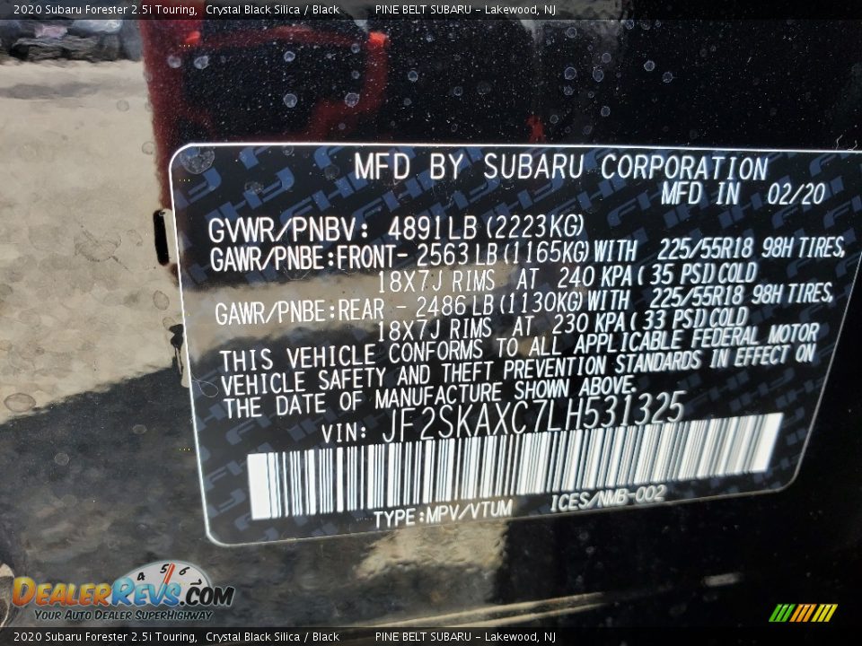 2020 Subaru Forester 2.5i Touring Crystal Black Silica / Black Photo #13