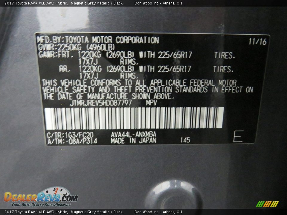 2017 Toyota RAV4 XLE AWD Hybrid Magnetic Gray Metallic / Black Photo #33