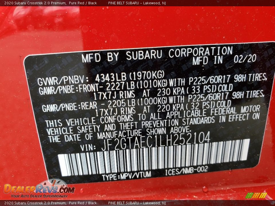 2020 Subaru Crosstrek 2.0 Premium Pure Red / Black Photo #13