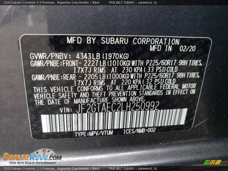 2020 Subaru Crosstrek 2.0 Premium Magnetite Gray Metallic / Black Photo #13