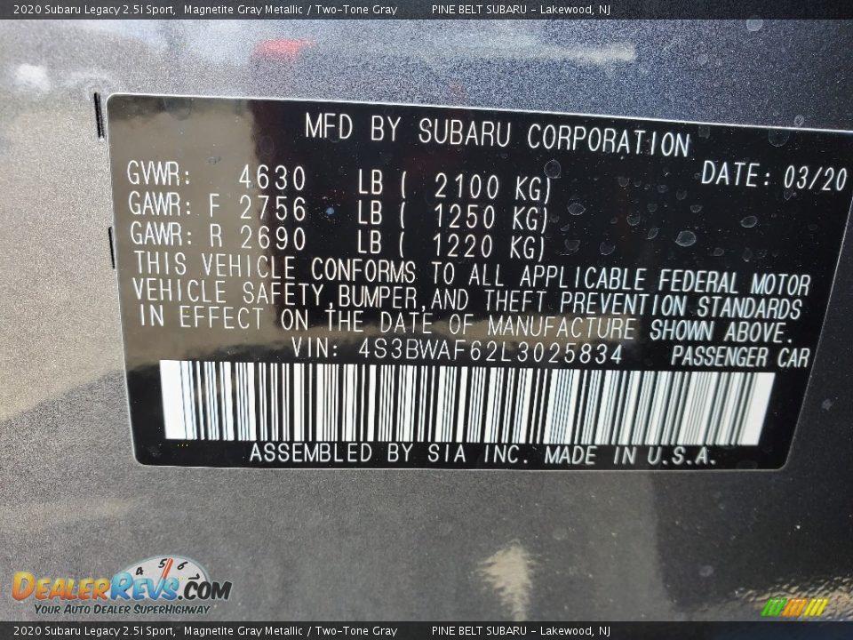 2020 Subaru Legacy 2.5i Sport Magnetite Gray Metallic / Two-Tone Gray Photo #13