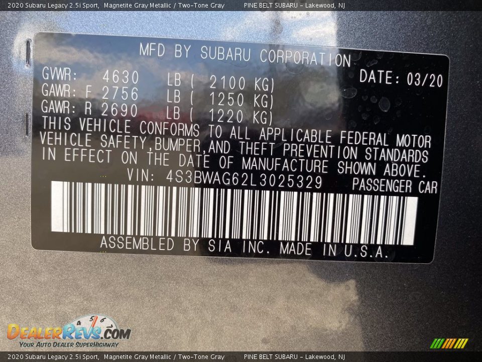 2020 Subaru Legacy 2.5i Sport Magnetite Gray Metallic / Two-Tone Gray Photo #12