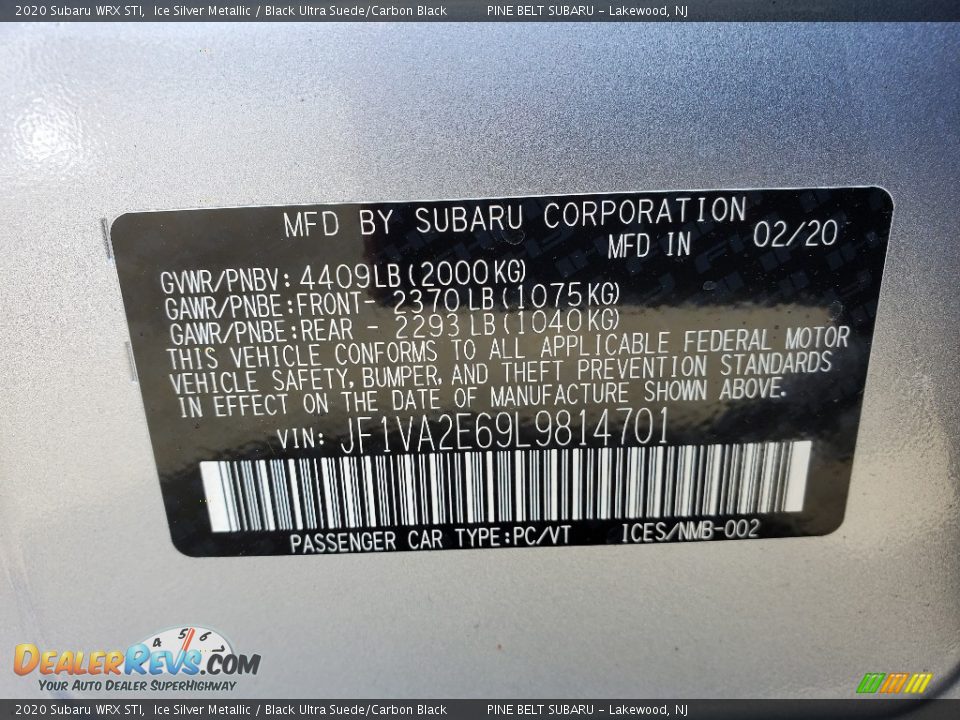 2020 Subaru WRX STI Ice Silver Metallic / Black Ultra Suede/Carbon Black Photo #16