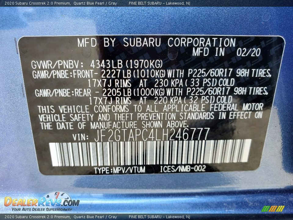 2020 Subaru Crosstrek 2.0 Premium Quartz Blue Pearl / Gray Photo #13