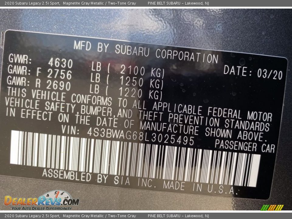 2020 Subaru Legacy 2.5i Sport Magnetite Gray Metallic / Two-Tone Gray Photo #12