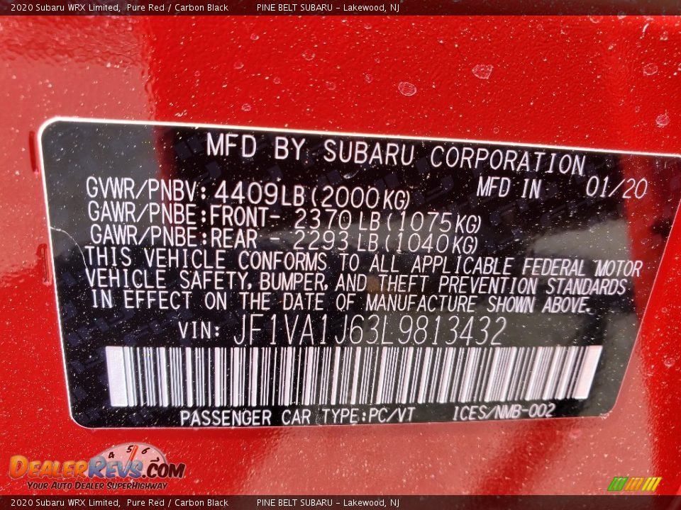 2020 Subaru WRX Limited Pure Red / Carbon Black Photo #13