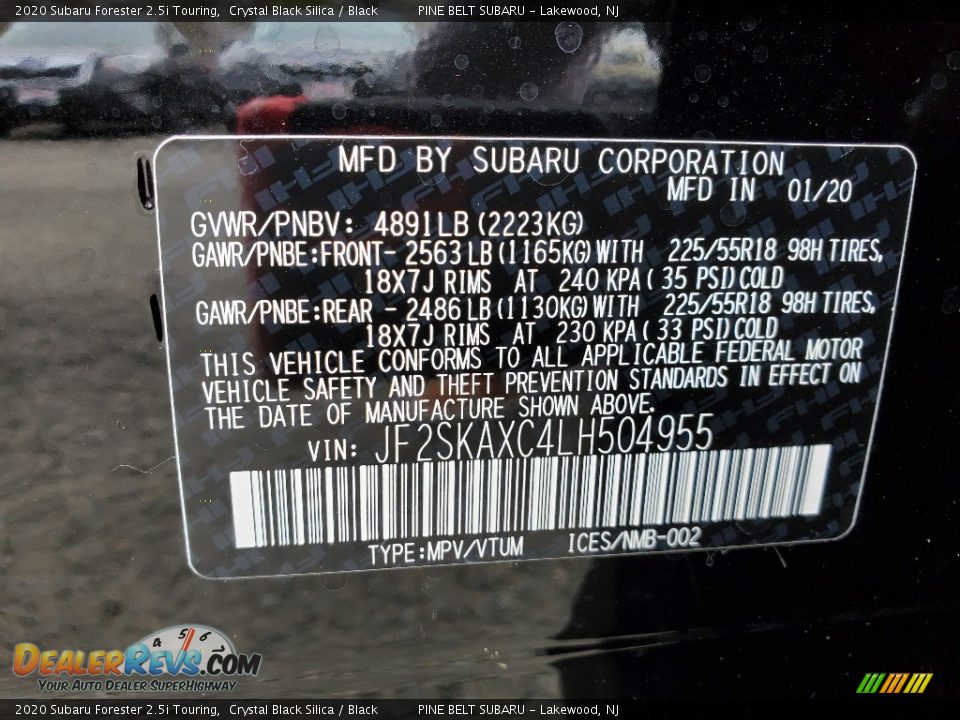 2020 Subaru Forester 2.5i Touring Crystal Black Silica / Black Photo #13