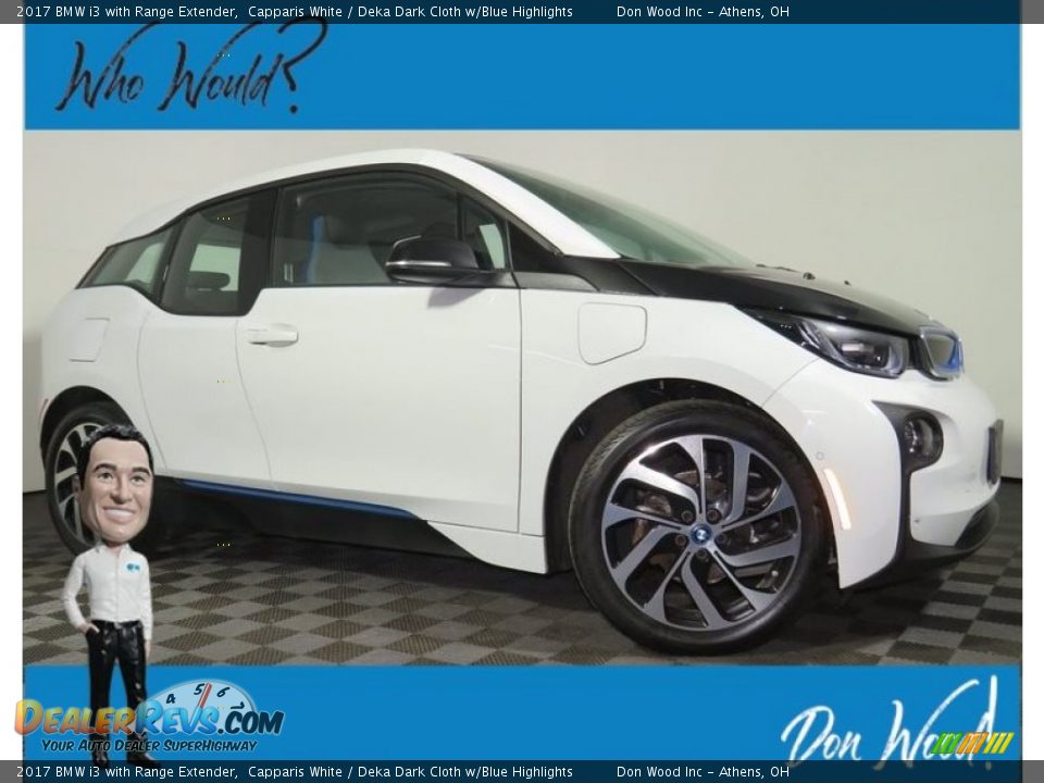 2017 BMW i3 with Range Extender Capparis White / Deka Dark Cloth w/Blue Highlights Photo #1