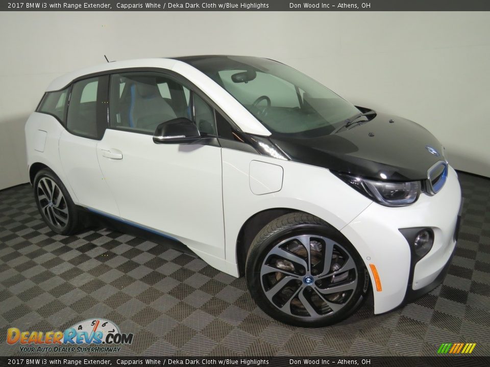 2017 BMW i3 with Range Extender Capparis White / Deka Dark Cloth w/Blue Highlights Photo #2