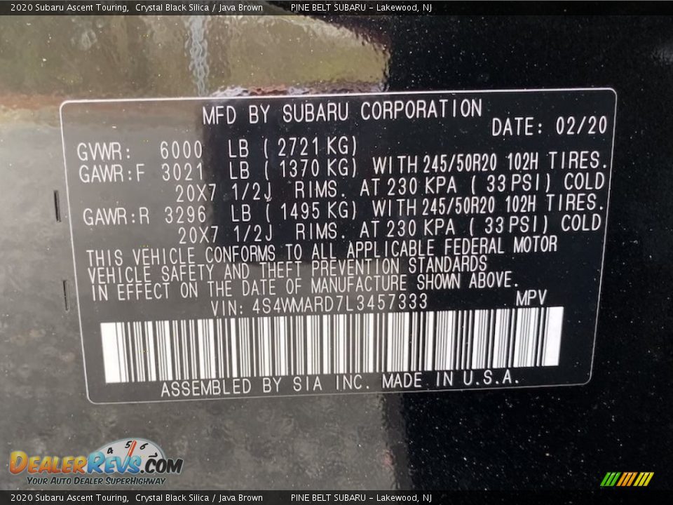 2020 Subaru Ascent Touring Crystal Black Silica / Java Brown Photo #12