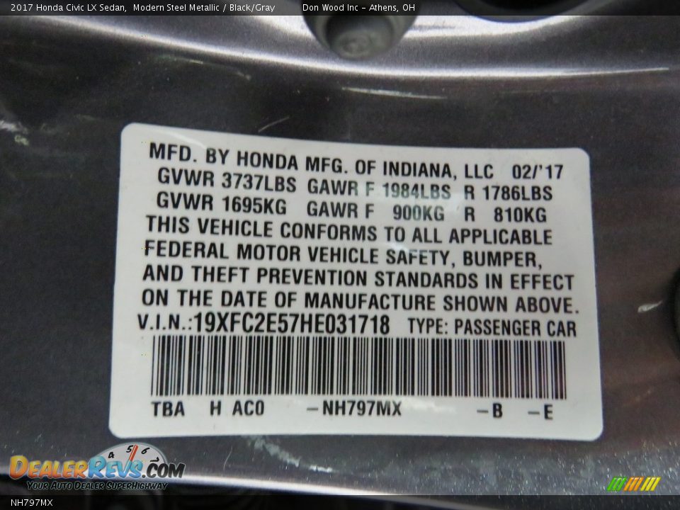 Honda Color Code NH797MX Modern Steel Metallic