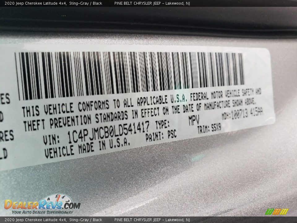 2020 Jeep Cherokee Latitude 4x4 Sting-Gray / Black Photo #36