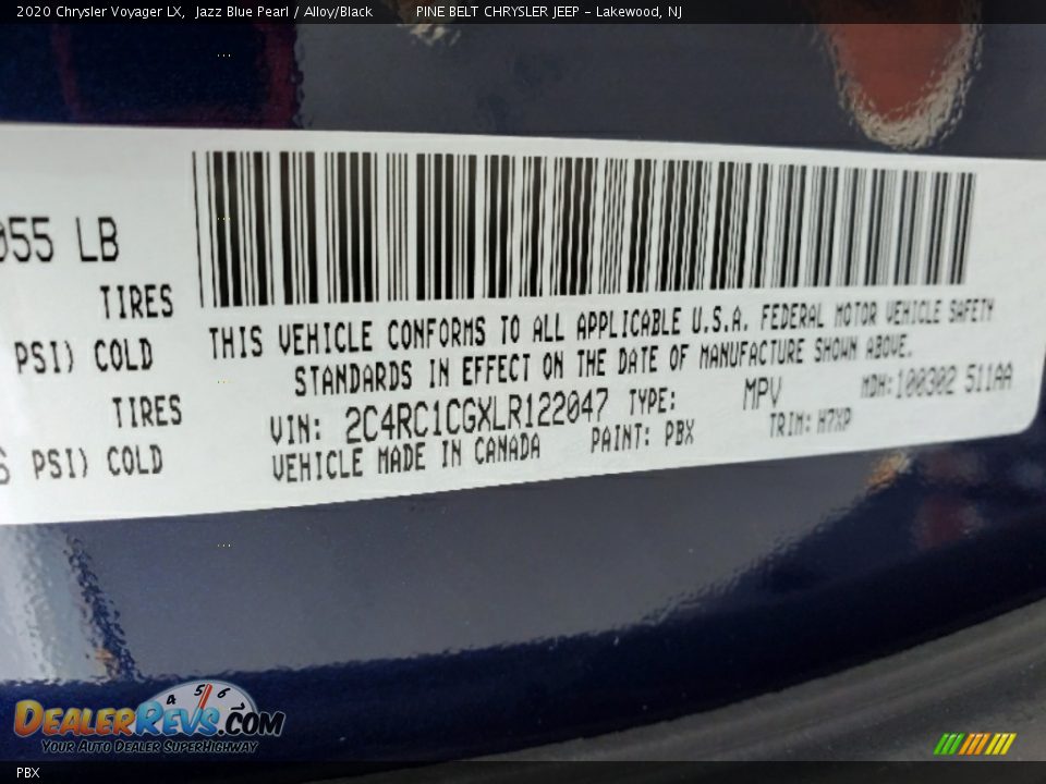 Chrysler Color Code PBX Jazz Blue Pearl