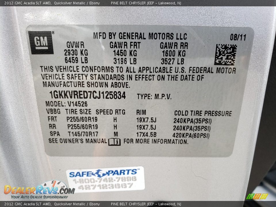 2012 GMC Acadia SLT AWD Quicksilver Metallic / Ebony Photo #32