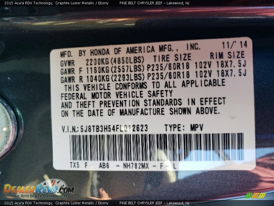 2015 Acura RDX Technology Graphite Luster Metallic / Ebony Photo #36