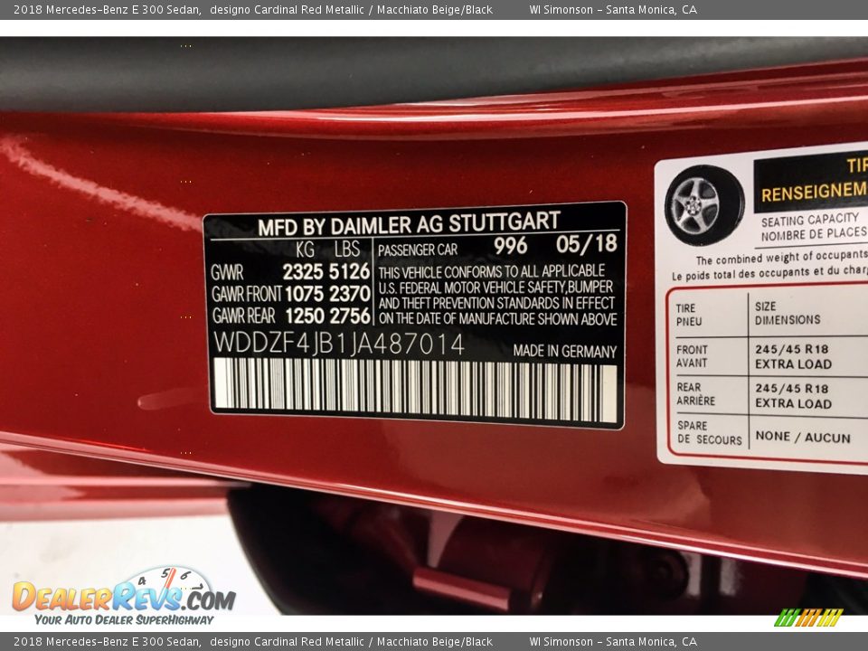 2018 Mercedes-Benz E 300 Sedan designo Cardinal Red Metallic / Macchiato Beige/Black Photo #11