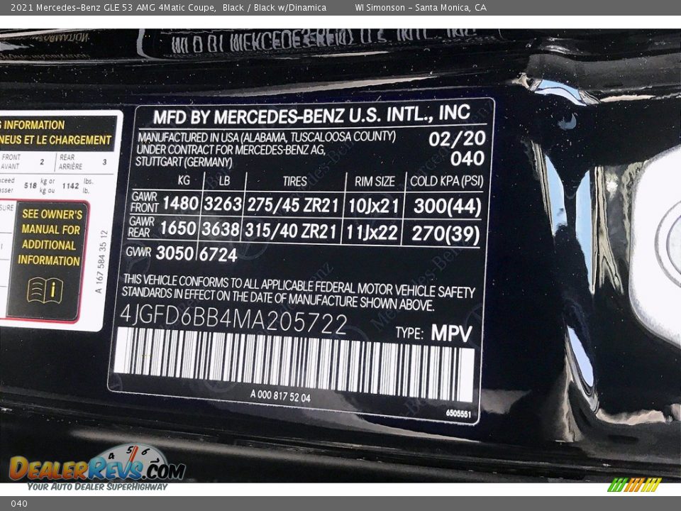 Mercedes-Benz Color Code 040 Black