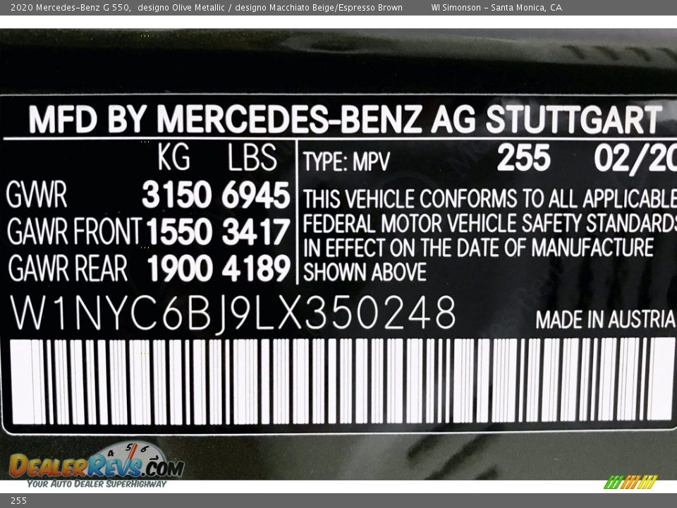 Mercedes-Benz Color Code 255 designo Olive Metallic