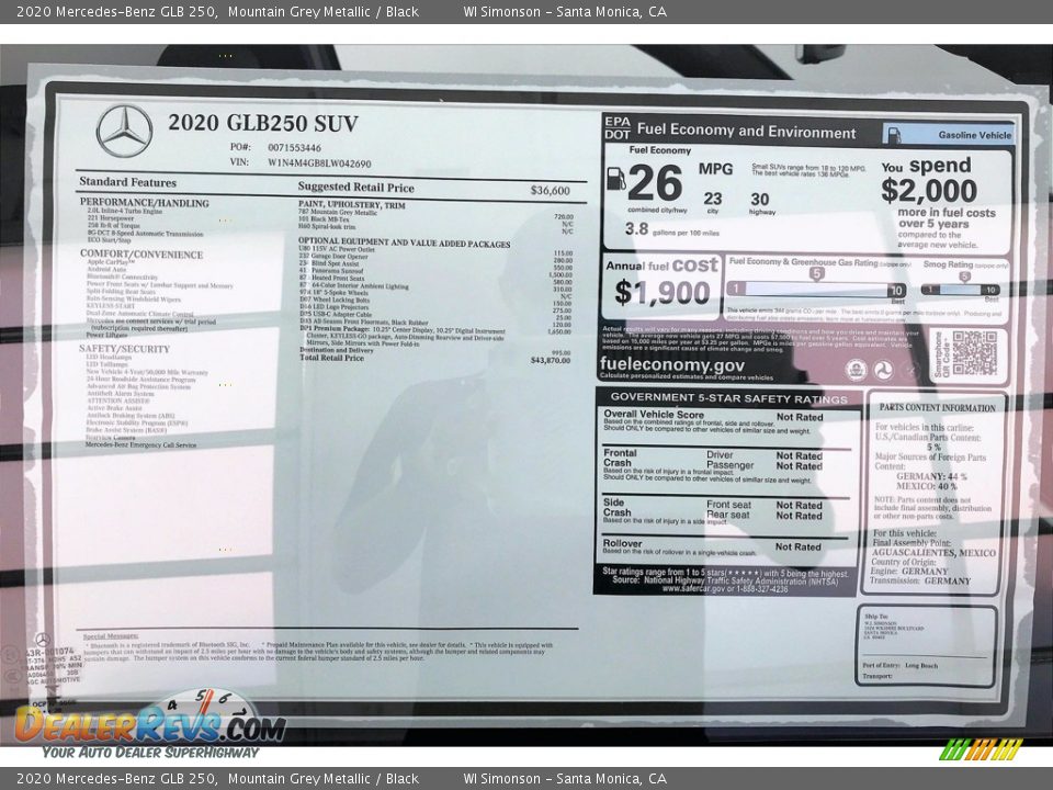 2020 Mercedes-Benz GLB 250 Mountain Grey Metallic / Black Photo #10