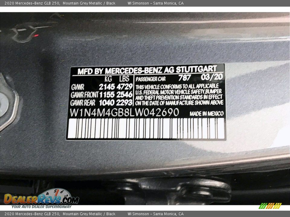 2020 Mercedes-Benz GLB 250 Mountain Grey Metallic / Black Photo #11