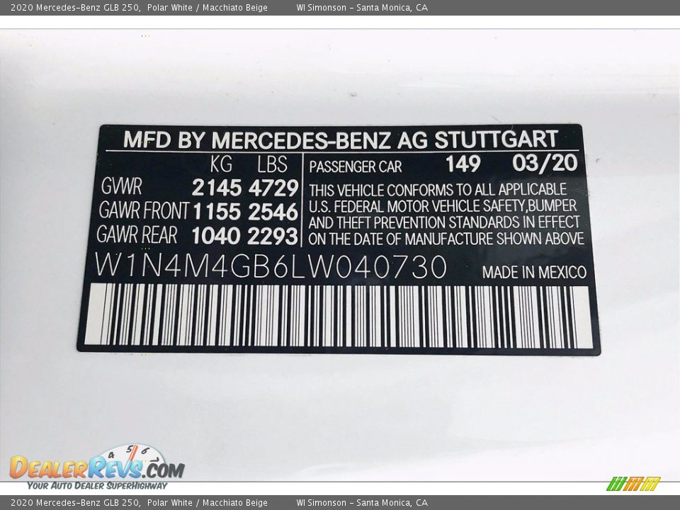 2020 Mercedes-Benz GLB 250 Polar White / Macchiato Beige Photo #12