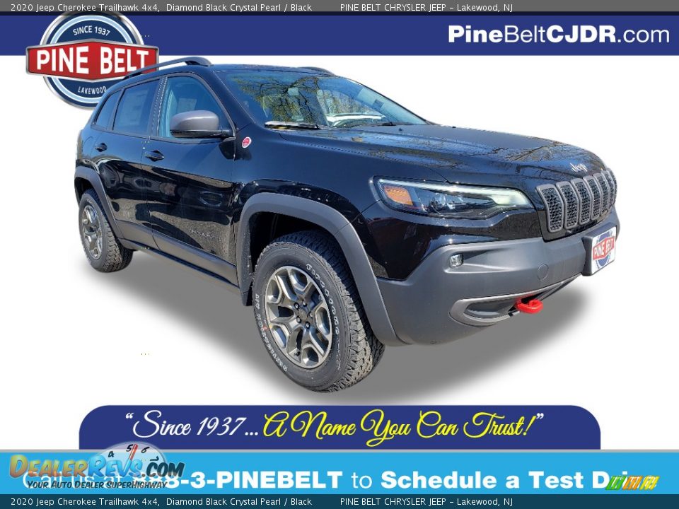 2020 Jeep Cherokee Trailhawk 4x4 Diamond Black Crystal Pearl / Black Photo #1