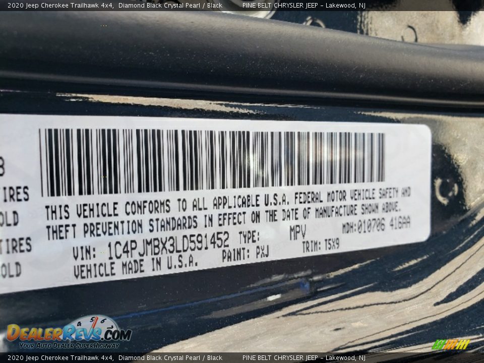 2020 Jeep Cherokee Trailhawk 4x4 Diamond Black Crystal Pearl / Black Photo #12