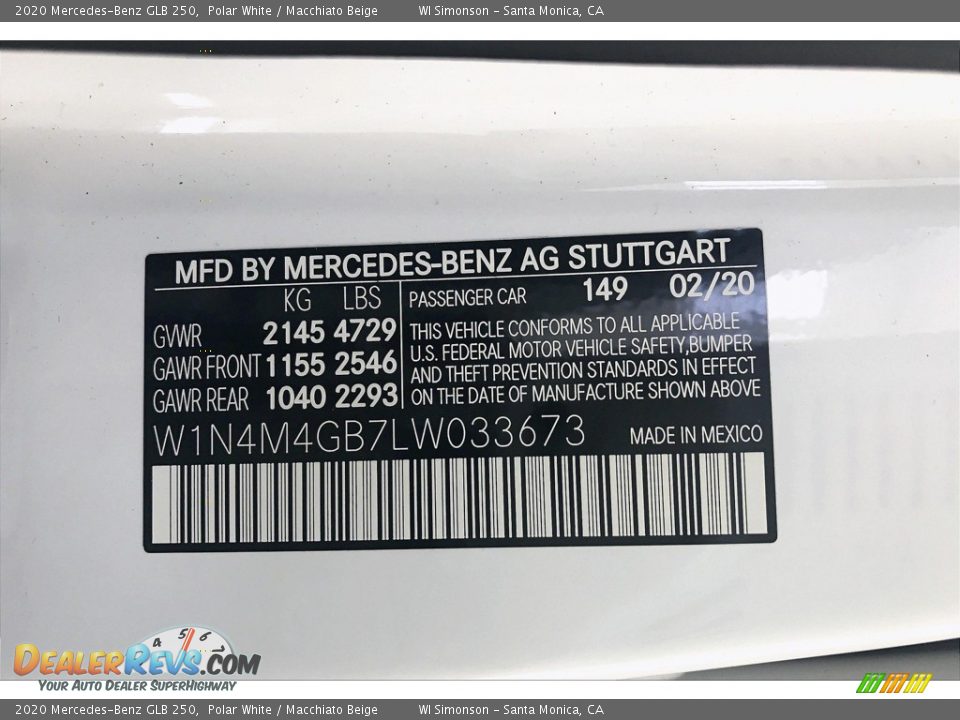 2020 Mercedes-Benz GLB 250 Polar White / Macchiato Beige Photo #11