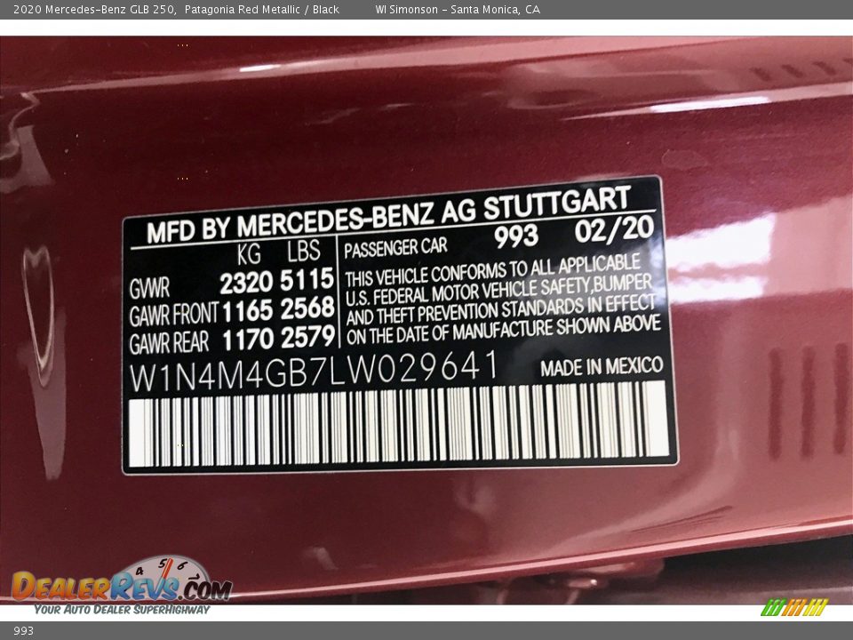 Mercedes-Benz Color Code 993 Patagonia Red Metallic