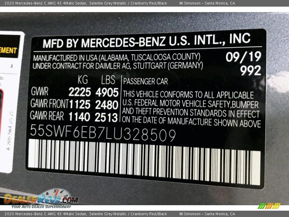 2020 Mercedes-Benz C AMG 43 4Matic Sedan Selenite Grey Metallic / Cranberry Red/Black Photo #11