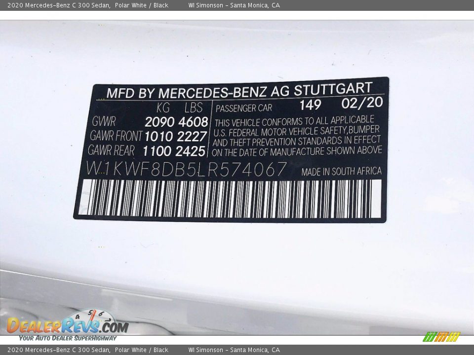 2020 Mercedes-Benz C 300 Sedan Polar White / Black Photo #12