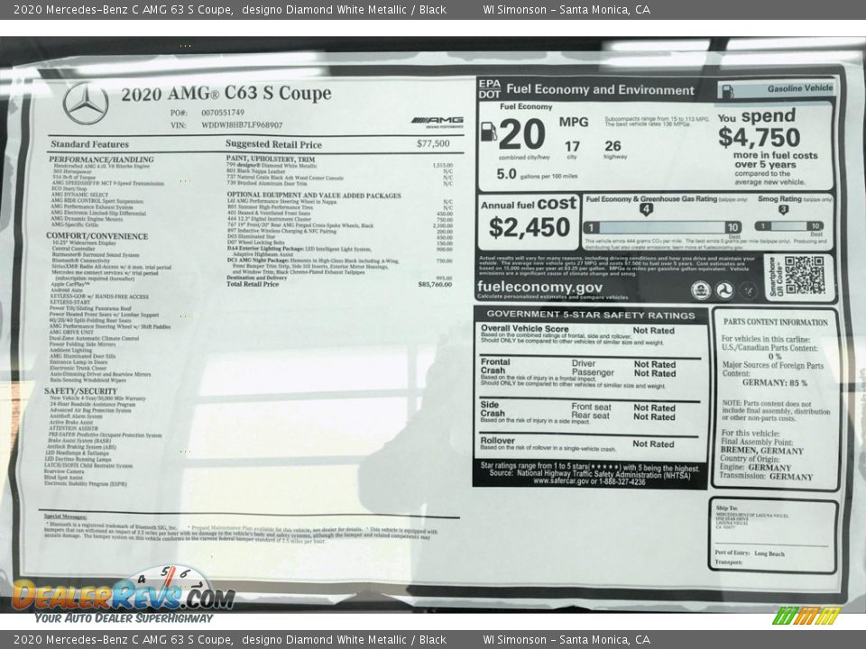 2020 Mercedes-Benz C AMG 63 S Coupe designo Diamond White Metallic / Black Photo #10