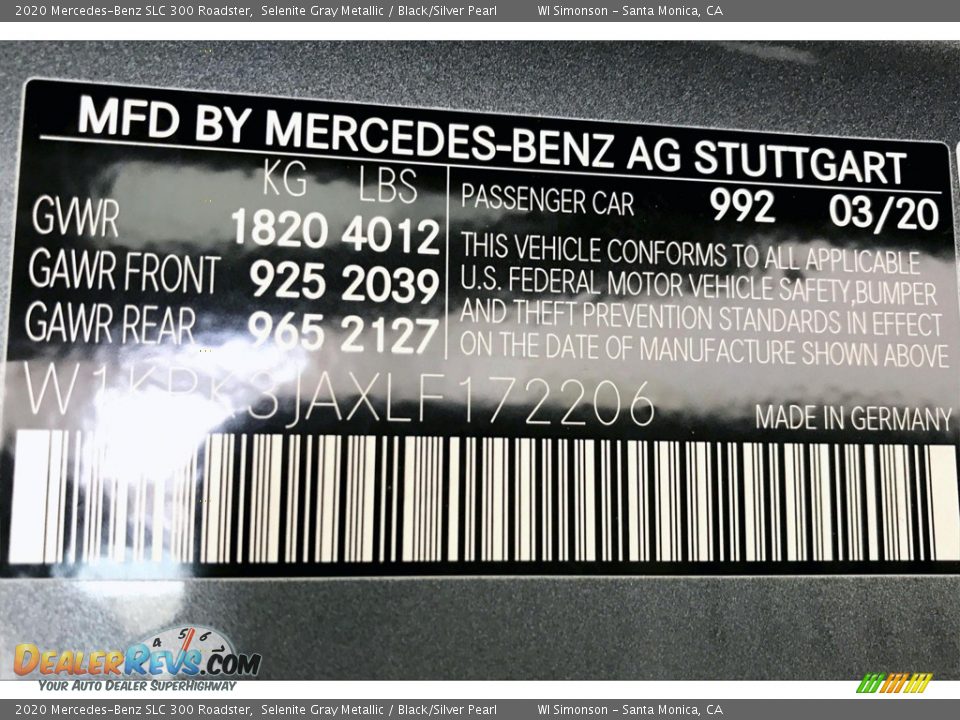 2020 Mercedes-Benz SLC 300 Roadster Selenite Gray Metallic / Black/Silver Pearl Photo #11