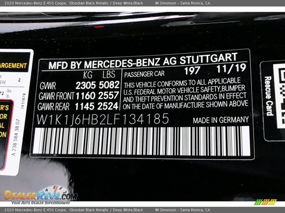2020 Mercedes-Benz E 450 Coupe Obsidian Black Metallic / Deep White/Black Photo #11