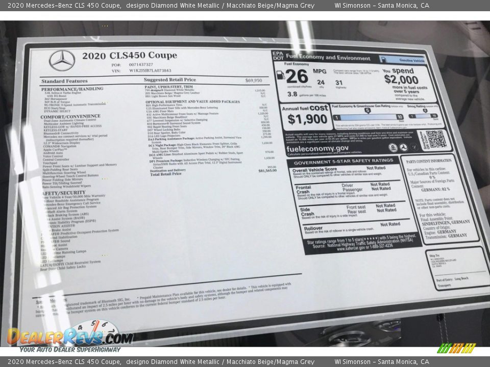 2020 Mercedes-Benz CLS 450 Coupe Window Sticker Photo #10