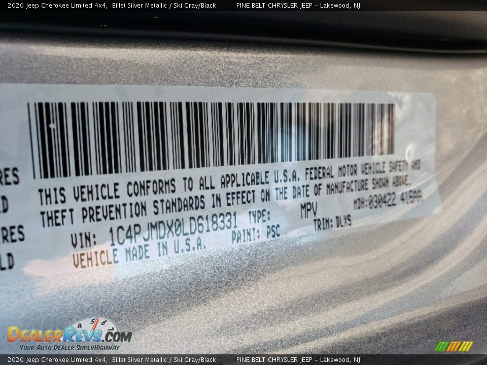 2020 Jeep Cherokee Limited 4x4 Billet Silver Metallic / Ski Gray/Black Photo #12