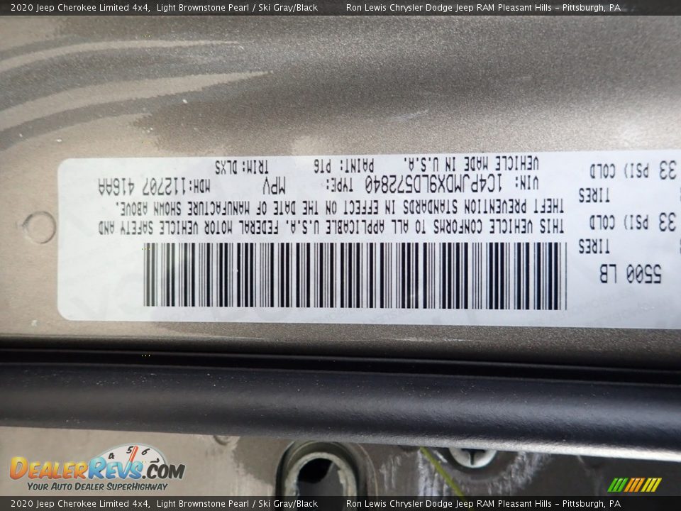 2020 Jeep Cherokee Limited 4x4 Light Brownstone Pearl / Ski Gray/Black Photo #20