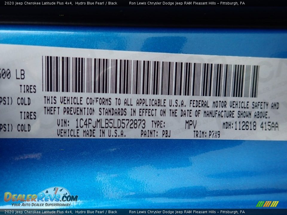 2020 Jeep Cherokee Latitude Plus 4x4 Hydro Blue Pearl / Black Photo #16