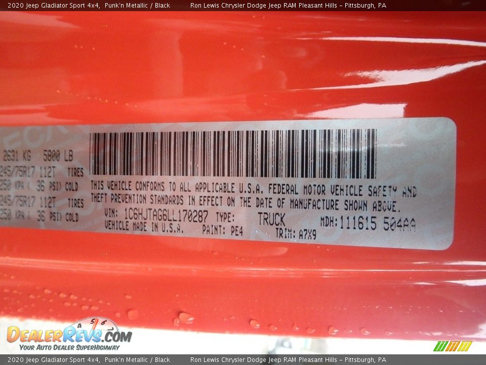 2020 Jeep Gladiator Sport 4x4 Punk'n Metallic / Black Photo #15