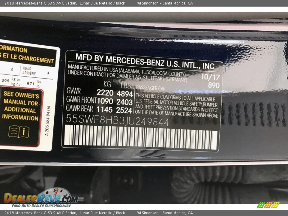 2018 Mercedes-Benz C 63 S AMG Sedan Lunar Blue Metallic / Black Photo #11