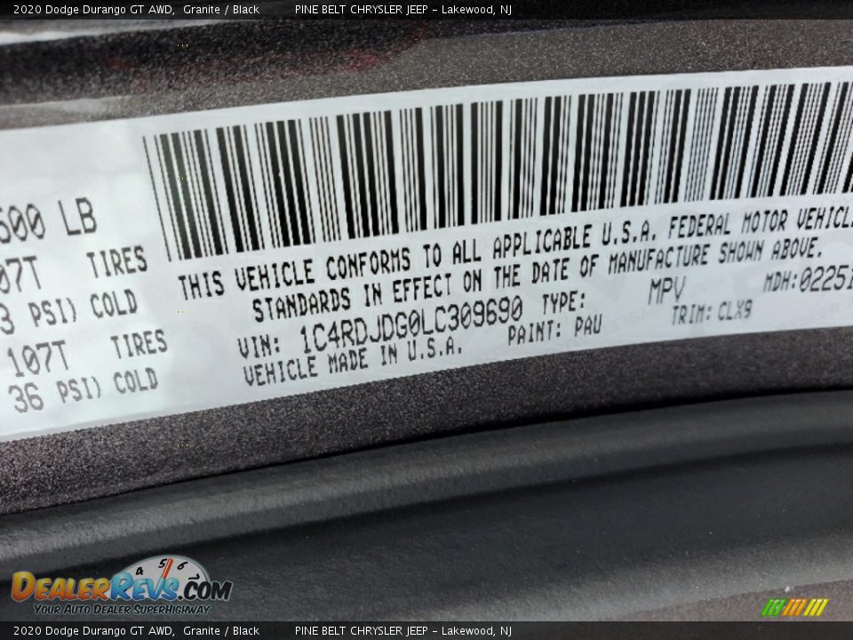 2020 Dodge Durango GT AWD Granite / Black Photo #12