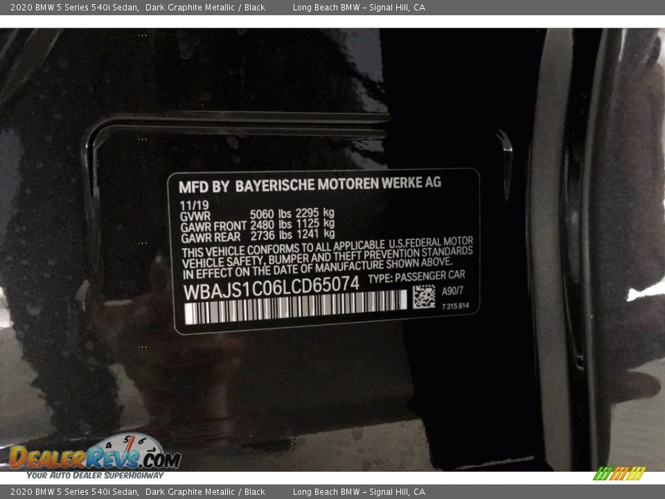 2020 BMW 5 Series 540i Sedan Dark Graphite Metallic / Black Photo #11