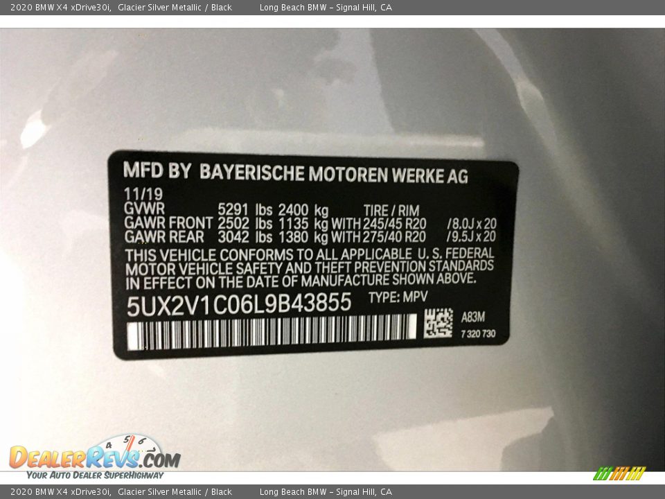2020 BMW X4 xDrive30i Glacier Silver Metallic / Black Photo #11