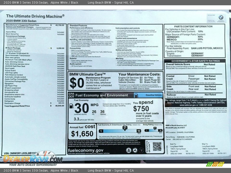 2020 BMW 3 Series 330i Sedan Alpine White / Black Photo #10