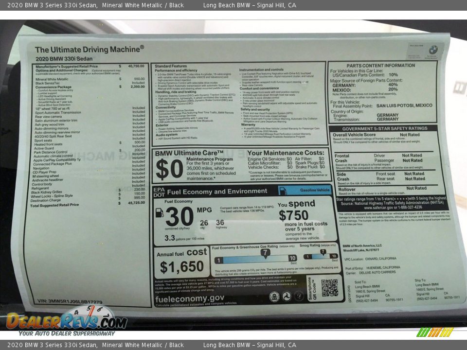 2020 BMW 3 Series 330i Sedan Mineral White Metallic / Black Photo #10