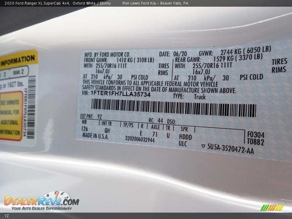 Ford Color Code YZ Oxford White