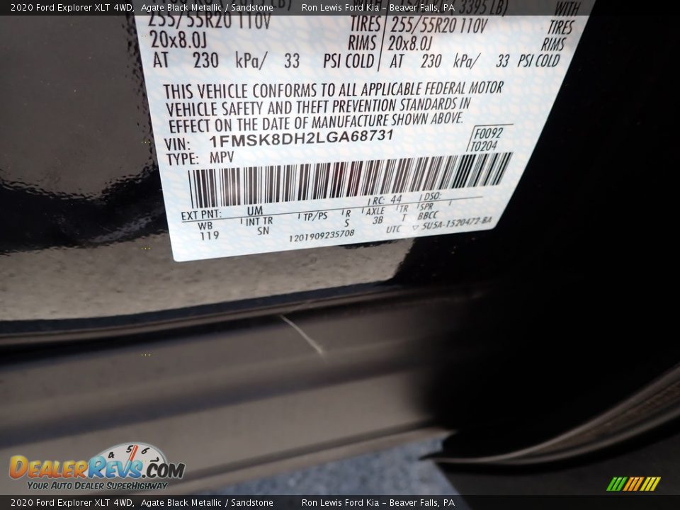 2020 Ford Explorer XLT 4WD Agate Black Metallic / Sandstone Photo #14