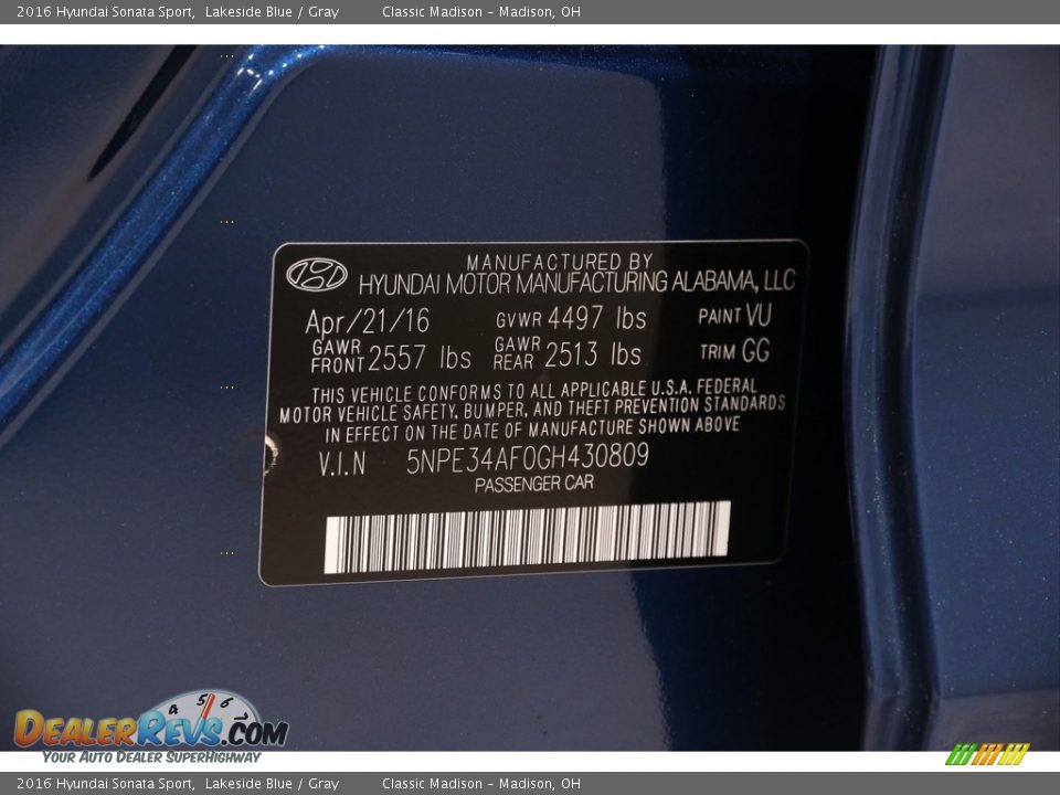 2016 Hyundai Sonata Sport Lakeside Blue / Gray Photo #19