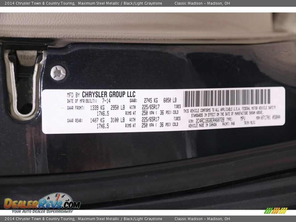 2014 Chrysler Town & Country Touring Maximum Steel Metallic / Black/Light Graystone Photo #24